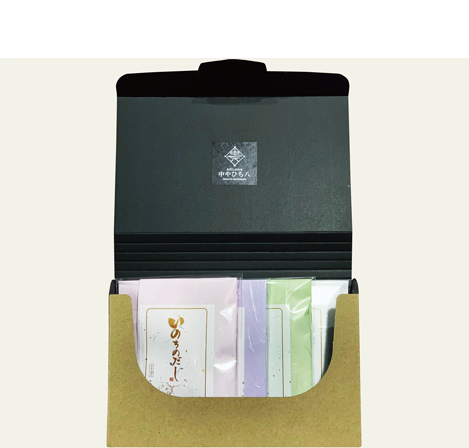 「いのちのだし」和紙個袋4セット 1包10g×2入り×4セット簡易箱入り￥1,500（税別）